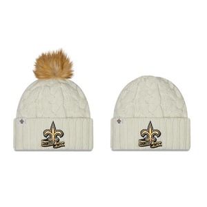 NWT New Era New Orleans Saints 2022 Sideline Fur Pom Cream Knit Beanie
